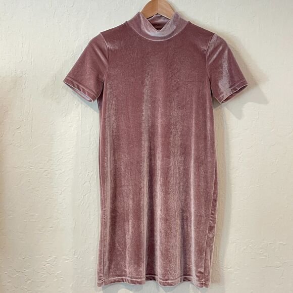 ~ Madewell XS stretch velvet mini dress shift mock neck frosty mauve soft cozy - Picture 3 of 10